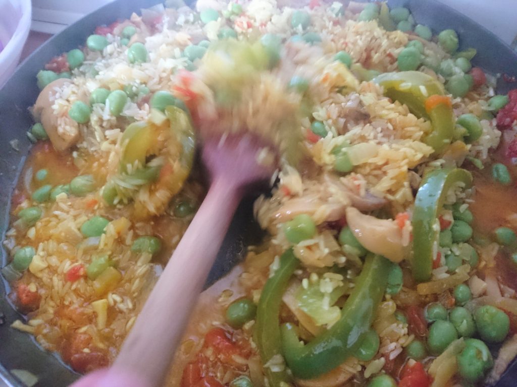 Cooking vegan paella